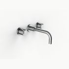 Davinci GOT-SAR-150-PC Gotham Three Hole Wall Mounted Lavatory Faucet with 90 Degree Angled Spout with Base and Saratoga Knob Style Handles in Polished Chrome
