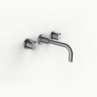 Davinci GOT-SAR-150-SN Gotham Three Hole Wall Mounted Lavatory Faucet with 90 Degree Angled Spout with Base and Saratoga Knob Style Handles in Satin Nickel 
