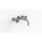 Davinci GOT-STV-150-PC Gotham Three Hole Wall Mounted Lavatory Faucet with 90 Degree Angled Spout with Base and Street Valve Wheel Handles in Polished Chrome