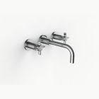 Davinci GOT-TRI-150-PC Gotham Three Hole Wall Mounted Lavatory Faucet with 90 Degree Angled Spout with Base and Cross Handles in Polished Chrome