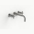 Davinci GOT-TRI-150-PN Gotham Three Hole Wall Mounted Lavatory Faucet with 90 Degree Angled Spout with Base and Cross Handles in Polished Nickel