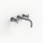 Davinci GOT-TRI-150-SN Gotham Three Hole Wall Mounted Lavatory Faucet with 90 Degree Angled Spout with Base and Cross Handles in Satin Nickel 