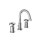 Davinci GOT-DS-100-PC Gotham Three Hole Deck Mounted Lavatory Faucet with Arc Spout, Base, and Wheel Handles in Polished Chrome
