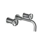 Davinci GOT-DS-150-PC Gotham Three Hole Wall Mounted Lavatory Faucet with 90 Degree Angled Spout, Base, and Wheel Handles in Polished Chrome