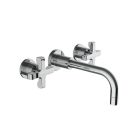Davinci GOTH20150SPC Gotham Three Hole Wall Mounted Lavatory Faucet with 90 Degree Angled Spout, Base, and Coupe Cross Handles with Smooth Base in Polished Chrome