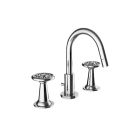 Davinci GOT-STV-100-PC Gotham Deck Mounted Three Hole Lavatory Faucet with Arc Spout, Base, and Street Valve Wheel Handles in Polished Chrome