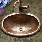 Houzer HW-ELI1ES Hammerwerks Ellipse Hand Hammered Antique Copper Lavatory Sink in