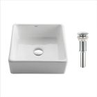 Kraus KCV-120-CH Ceramic 15" L X 15" W X 4-3/8" D Square Vessel Bathroom Sink in White with Pop-Up Drain in Chrome