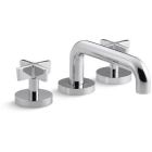 Kallista P24404-CR-AD One Deck-Mount, Low-Spout, Cross Handles Bathroom Faucet, Nickel Silver Finish