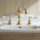 Herbeau 330249 Royale Widespread Lavatory Set in Solibrass with White Handles 