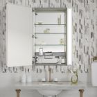 Robern MC1630D4FBL M Series 16" W X 30" H X 4" D Flat Beveled Single Door Medicine Cabinet with Left Hinge and Magnetic Organization in Silver