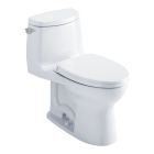 Toto MS604124CUFG#01 UltraMax® II 1G® One-Piece Elongated 1.0 GPF Universal Height Toilet with CEFIONTECT and SS124 SoftClose Seat, WASHLET+ Ready in Cotton White