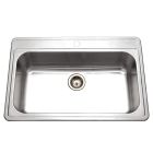 Houzer EDI-3322ST-1-1 33" L x 22" W x 9" H Stainless Steel Topmount 1-Hole Large Single Bowl Kitchen Sink in Lustrous Satin