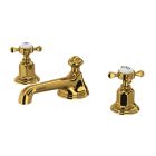 Rohl U.3706X-ULB-2 Edwardian Low Level Spout Widespread Bathroom Faucet with Cross Handle in Unlacquered Brass