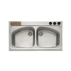  Franke VNX720S 48" W X 29" D X 9" H Stainless Steel Double Bowl Drop-In Kitchen Sink with Straight Front, Wooden Knife Block, & 3 Utensil Cups (Knife Set Not Included)