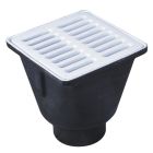 Watts 8185065 FS-713 Floor Sink, 3" Pipe, No Hub, 8" Square, 6" Deep Porcelain Enamel Coated Cast Iron Grate, Dome Bottom Strainer, No Hub