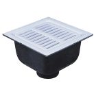 Watts FS-733, Floor Sink, 3" Pipe, No Hub, 12" Square , 6" Deep Porcelain Enamel Coated Cast Iron Grate, Dome Bottom Strainer, No Hub