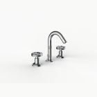 Davinci ZEN-MOM-100-PC Gotham Deck Mounted Three Hole Lavatory Faucet with Arc Spout with Momentum Wheel Style Handles in Polished Chrome