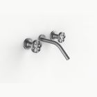 Davinci ZEN-MOM-150-SN Gotham Three Hole Wall Mounted Lavatory Faucet with Goose Neck Spout with Momentum Wheel Style Handles in Satin Nickel