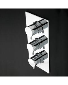 Lacava 0146-CR Minimal Built-in thermostatic valve with volume control valve, three-way diverter and rectangular backplate. Water flow rate: 8.9 gpm at 43.5 psi in Polished Chrome