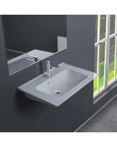 Nameeks 041900-U Rectangular White Ceramic Wall Mounted or Drop In Sink in Matte Black