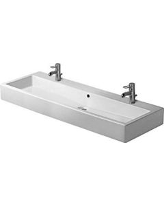 Duravit 0454120024 Vero 47-1/4" L X 18-1/2" W X 6-7/8" H Rectangular Wall Mounted Bathroom Sink with Overflow and Two Faucet Holes in White