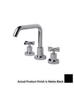 Lacava 1582S.1-44 Cigno Deck Mount Three-Hole Faucet with a Squared-Gooseneck Swiveling Spout Two Cross Handles and a Pop-up Drain. Water Flow Rate: 1 gpm Pressure Compensating Aerator in Matte Black