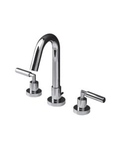 Lacava 1583.1-CR Cigno 10 3/4" H Deck-mount Three-Hole Faucet with a Goose-Neck Swiveling Spout two Lever Handles and a Pop-up Drain. Water Flow Rate: 1 gpm Pressure Compensating Aerator in Polished Chrome