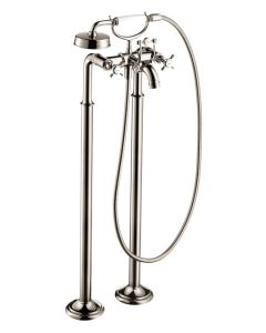Axor 16547831 Montreux Freestanding 2-Handle Tub Filler Trim with Cross Handles with 2.0 GPM Handshower in Polished Nickel (Rough Sold Separately)