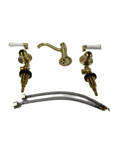 Rubinet 1ARVLSBWH Two Handle Widespread Bathroom Faucet in Satin Brass with White (Drain Sold Separately)