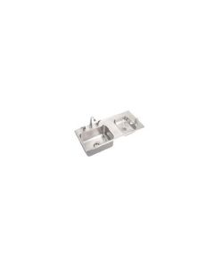 Elkay DRKADQ371755RC 18 Gauge Stainless Steel Double Bowl Top Mount Quick-Clip Sink And Faucet Kit, 37.25" X 17" X 5.5"