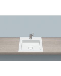 Alape 2303 000 000 EB.Q450H Built-in basin, rectangular, 17 3/4 x 19 5/8", glazed inside and outside, with faucet hole, without overflow, including installation kit and drain valve with white glazed cap