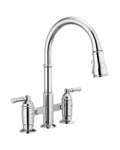 Delta 2390L-DST Broderick Two Handle Pull-Down Bridge Kitchen Faucet in Chrome