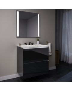 Robern 24119400NB00002 Curated Cartesian Vanity, 24" H X 15" L X 21" D, Two Drawer, Tinted Gray Mirror Glass, Plumbing Drawer, Full Drawer, Engineered Stone 25 Vanity Top, Silestone Lyra