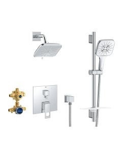 Grohe 29433000 Eurocube® Two Handle Pressure Balanced Shower System with Shower Head, Hand Shower, Slide Bar, Shower Arm and Valve Trim in StarLight Chrome