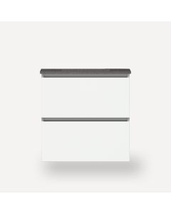 Robern 30219100NB00002 Curated Cartesian Vanity, 30" H X 15" L X 21" D, Two Drawer, White Glass, Plumbing Drawer, Full Drawer, Engineered Stone 31 Vanity Top, Stone Gray (Silestone EXpo Grey)