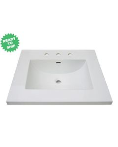 Fairmont Designs TC3-2522W8 25" Rectangular Ceramic Vanity Sink Top with Integral Bowl and Overflow In White, Faucet Holes: 3 Hole fmt tc3-2522w8 ceramic top 25 1 1/4 th