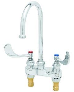 T&S Brass B-0892-133X Deck Mount Medical Faucet with 4-Inch Centerset, Swivel Gooseneck and 4-Inch Wrist Action Handles
