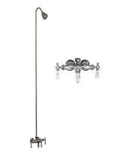 Barclay 4030-PL-CP Leg Tub Diverter Faucet for Cast Iron Tub with Old Style Spigot, Riser and Adjustable Shower Head