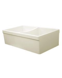 Whitehaus WHQDB532-BISCUIT WHQDB532 33-Inch Quatro Alcove Reversible Double Bowl Fireclay Sink with 2-Inch Lip on One Side and 2 1/2-Inch Lip on Other Side, Biscuit