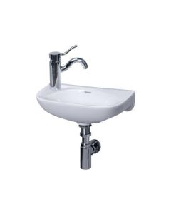 Whitehaus WH1-102L-WH Isabella 16-1/4-Inch Small Wall-Mount Lavatory Basin with Center Drain and Left-Hand Faucet Drilling, White