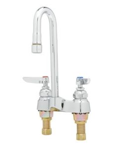 T&S Brass B-0874 Deck Mount Lavatory Faucet with 4-Inch Centers, Rigid Gooseneck, Aerator and 1/2-Inch Npsm Male Shanks