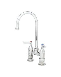 T&S Brass B-0325 Deck Mount Double Pantry Faucet with 4-Inch Centers and Swivel Gooseneck