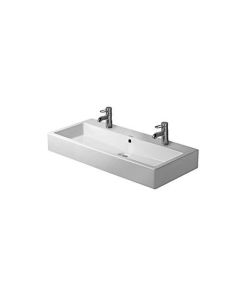 Duravit 0454100024 Vero 40" L X 19" W X 7" H Rectangular Wall Mounted Bathroom Sink with Overflow and Two Faucet Hole in White