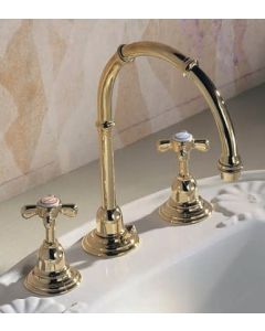Herbeau 320249 Royale Deck Mounted High Arc Gooseneck Lavatory Set in Solidbrass