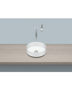 Alape 3220 000 000 AB.KE325 Sit-on basin, round, 12 3/4" ø, height including spacer ring 4 1/8", glazed, without faucet hole and overflow, including chrome-plated drain valve, installation kit and black spacer ring