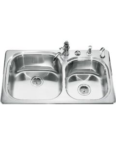Kohler 3232-2-NA Ravinia Extra-large/medium self-rimming kitchen sink with two-hole faucet punching