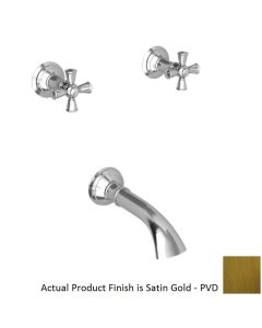 Newport Brass 3-2405/24S Aylesbury Double Handle Tub Filler with Tub Spout and Metal Cross Handles in Satin Gold PVD 