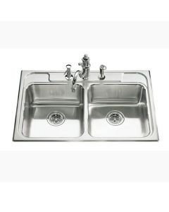 Kohler 3246-4-NA Ballad Double equal self-rimming kitchen sink with four-hole faucet punching