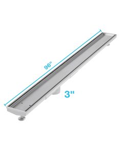 QM Drain 33.630.96HF ST Delmar 96" Length Mist (Tile-In) Adjustable Kit Linear Drain with 3" High Flow Outlet in Satin